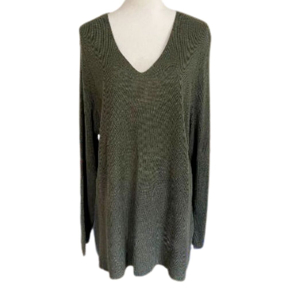 FATE Olive Green Woman's V-Neck Knit Sweater Plus Size 2XL